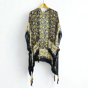 Bob Timberlake Kimono Duster Floral Paisley Tassel Trim Festival Boho Gauzy 1 Sz